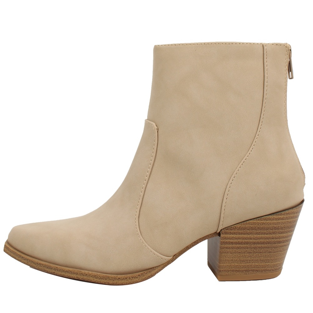 Wheat Pointy Toe Cowboy Mid Calf Stacked Heel Booties